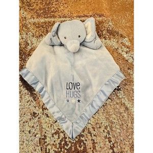 Stepping Stones Elephant Blue Plush Lovey I Love Hugs Satin Security Blanket